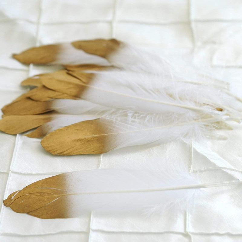 30 pcs Metallic Gold Tip Natural Goose Feathers