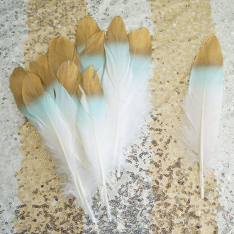30 pcs Metallic Gold Tip Natural Goose Feathers