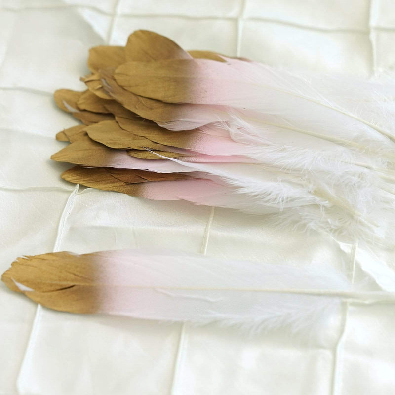30 pcs Metallic Gold Tip Natural Goose Feathers