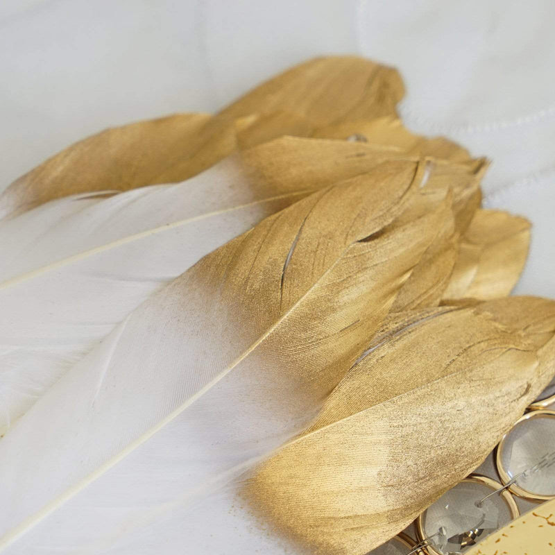 30 pcs Metallic Gold Tip Natural Goose Feathers