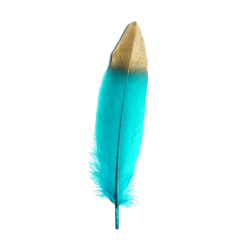 30 pcs Metallic Gold Tip Natural Goose Feathers OST_LEAF02G_TURQ