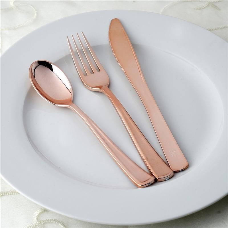 30 Rose Gold Metallic Forks Spoons and Knives sets - Disposable Tableware PLST_YY40_054