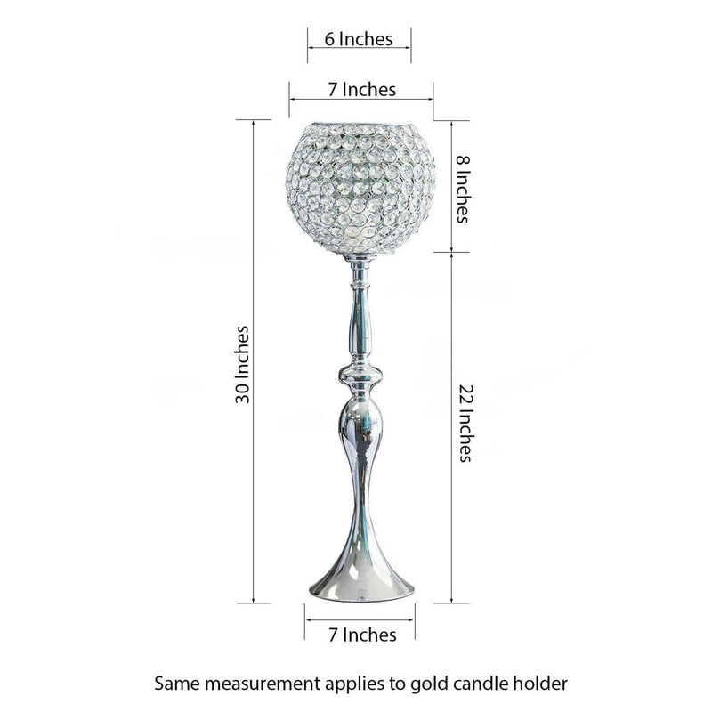 30" tall Crystal Beaded Goblet Ball Candle Holder Centerpiece
