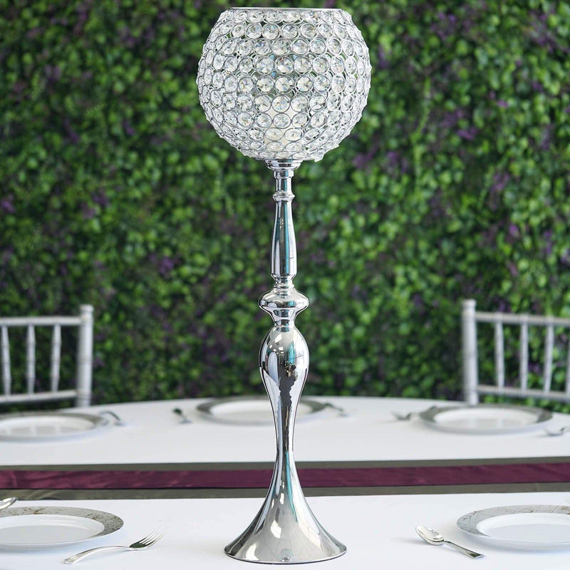 30" tall Crystal Beaded Goblet Ball Candle Holder Centerpiece