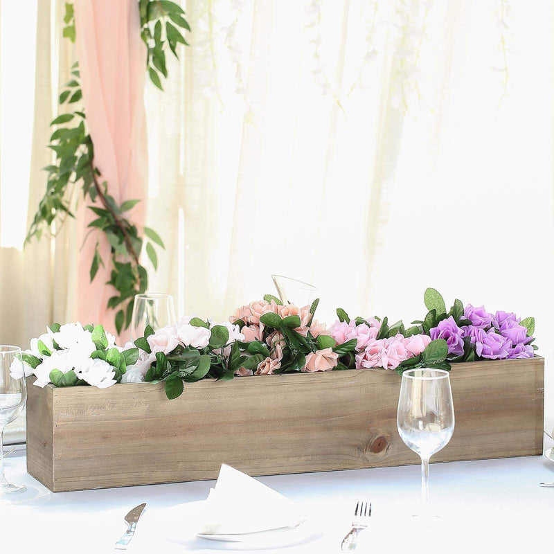 30" x 6" Wood Rectangular Box Planter Holders Centerpieces - Brown WOD_PLNT01_30X6_NAT