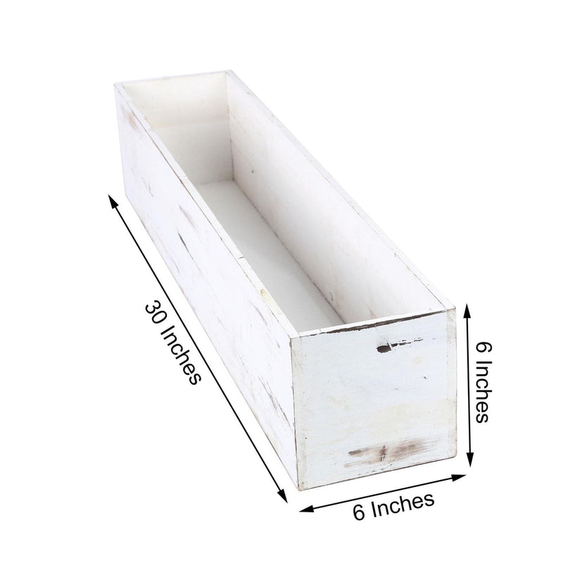 30" x 6" Wood Rectangular Box Planter Holders Centerpieces - White WOD_PLNT01_30X6_WHT