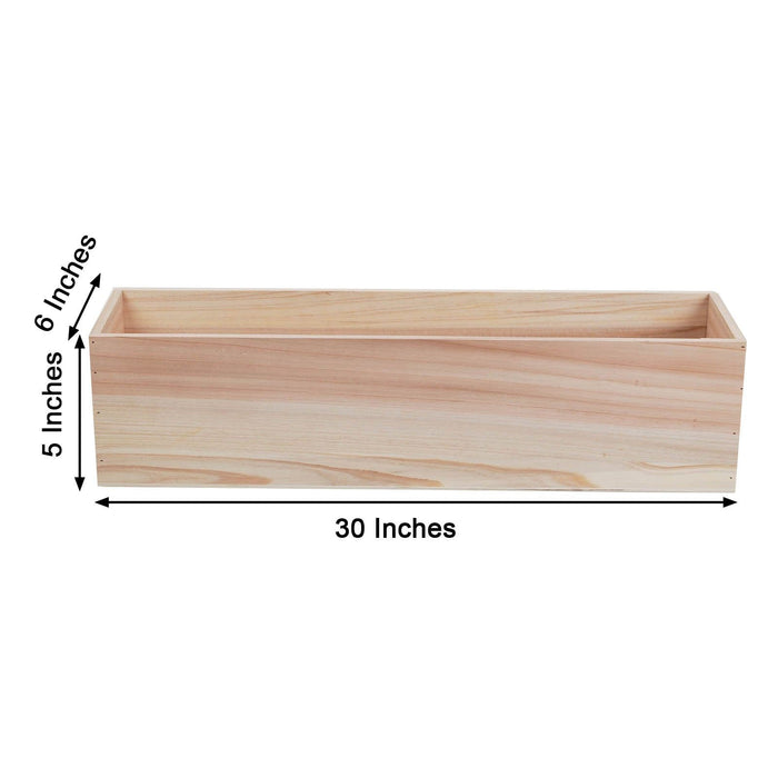 30" x 6" Wood Rectangular Box Planter Holders Centerpieces