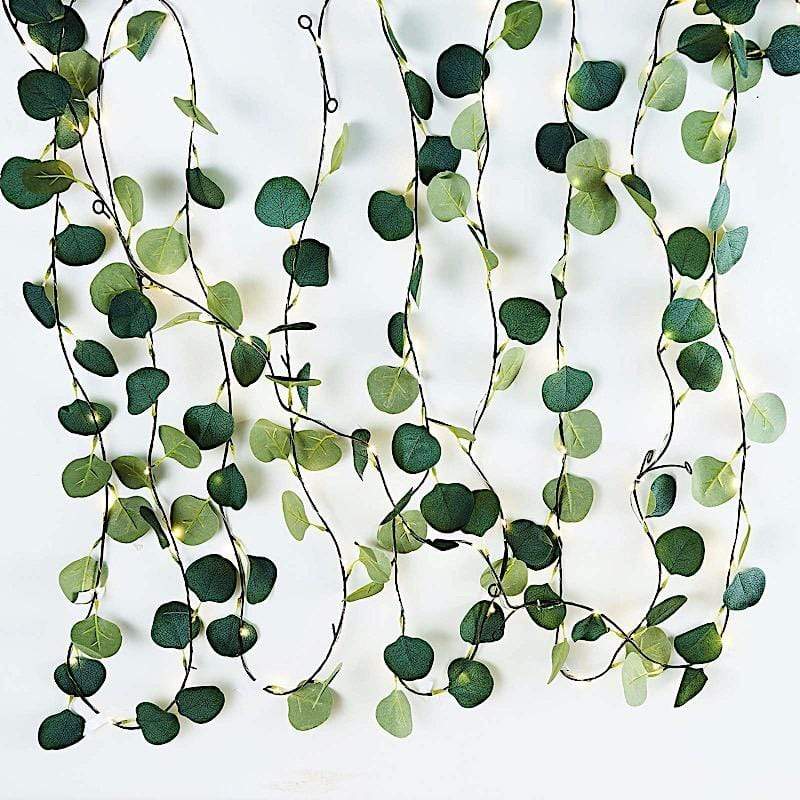 32 ft LED Eucalyptus Leaves Garland Battery Operated Fairy Lights - Green LEDSTR_ARTI_005_32_CLR