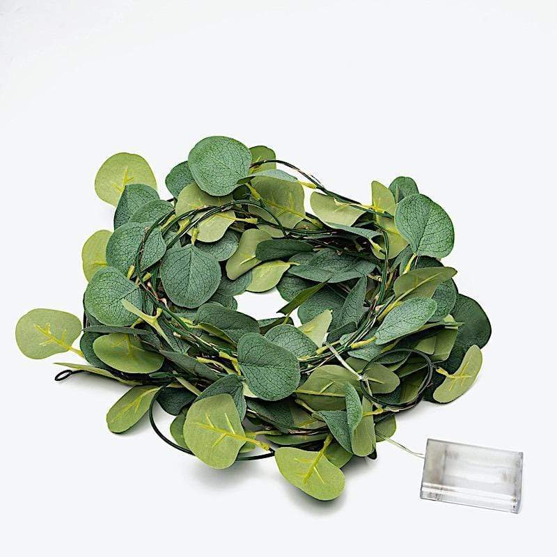 32 ft LED Eucalyptus Leaves Garland Battery Operated Fairy Lights - Green LEDSTR_ARTI_005_32_CLR