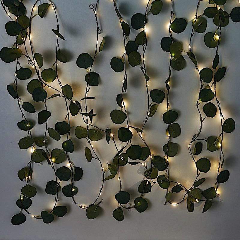 32 ft LED Eucalyptus Leaves Garland Battery Operated Fairy Lights - Green LEDSTR_ARTI_005_32_CLR