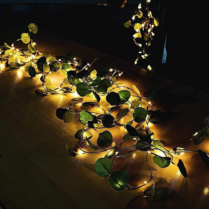 32 ft LED Eucalyptus Leaves Garland Battery Operated Fairy Lights - Green LEDSTR_ARTI_005_32_CLR