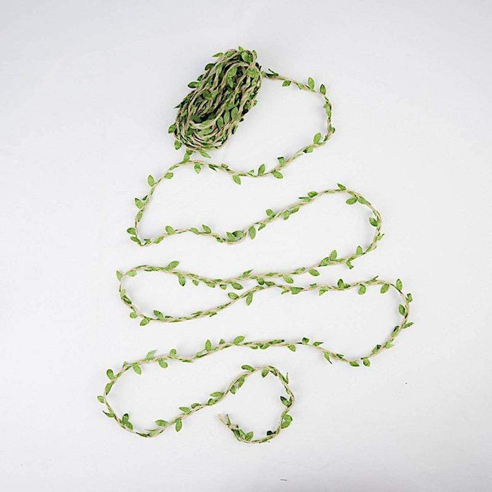 32 ft Natural Jute Twine Ribbon with Artificial Leaves - Green and Brown RIB_LEAF_002_32_NAT