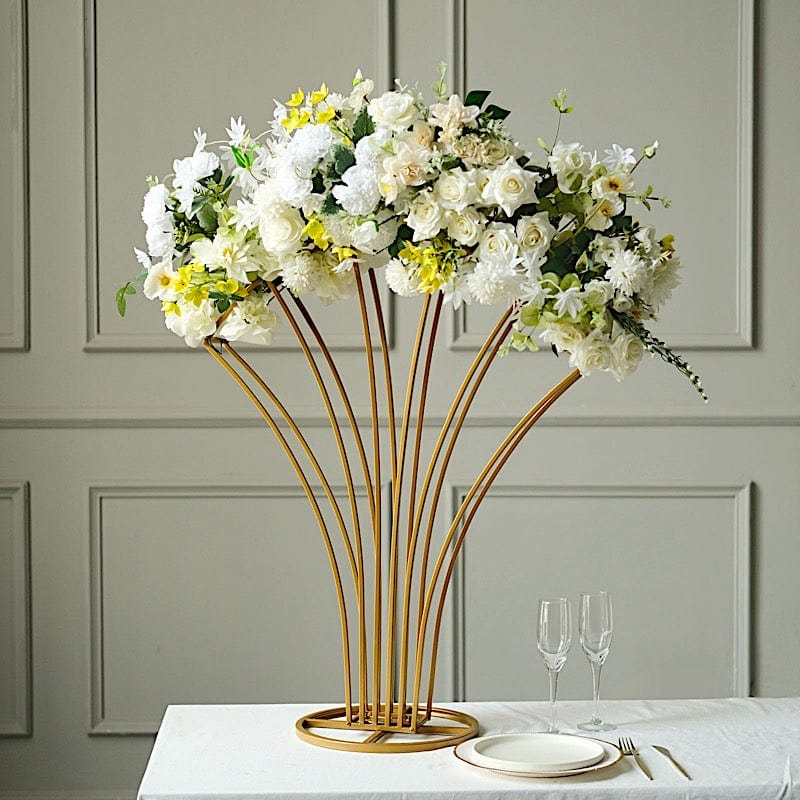 32" Scalloped Fan Metal Flower Display Stand Table Centerpiece - Gold IRON_STND09_32_GOLD