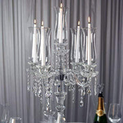 32" tall 5 Arm Crystal Glass Candelabra Hurricane Taper Candle Holder - Clear CHDLR_GLAS_019