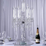 32" tall 5 Arm Crystal Glass Candelabra Hurricane Taper Candle Holder - Clear CHDLR_GLAS_019
