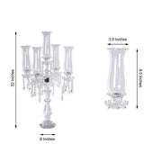 32" tall 5 Arm Crystal Glass Candelabra Hurricane Taper Candle Holder - Clear CHDLR_GLAS_019