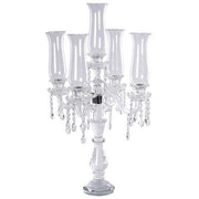 32" tall 5 Arm Crystal Glass Candelabra Hurricane Taper Candle Holder - Clear CHDLR_GLAS_019