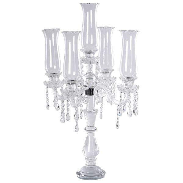 32" tall 5 Arm Crystal Glass Candelabra Hurricane Taper Candle Holder - Clear CHDLR_GLAS_019