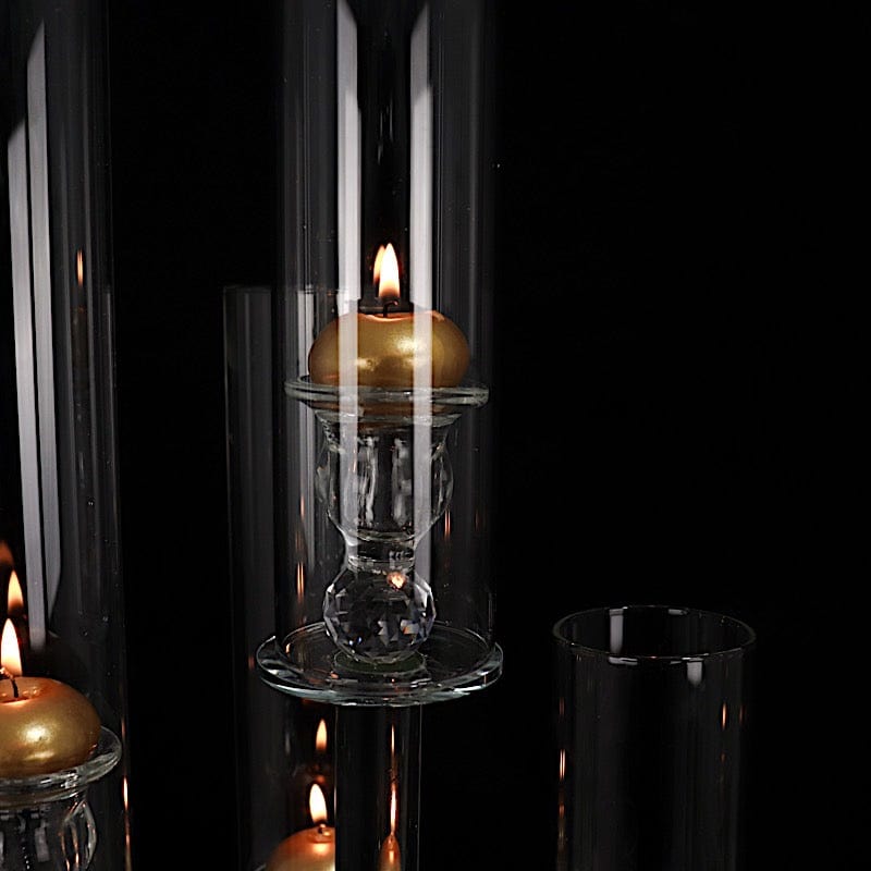 32" tall 5 Arm Crystal Glass Round Candelabra Taper Candle Holder - Clear CHDLR_CAND_030R_5_CLR