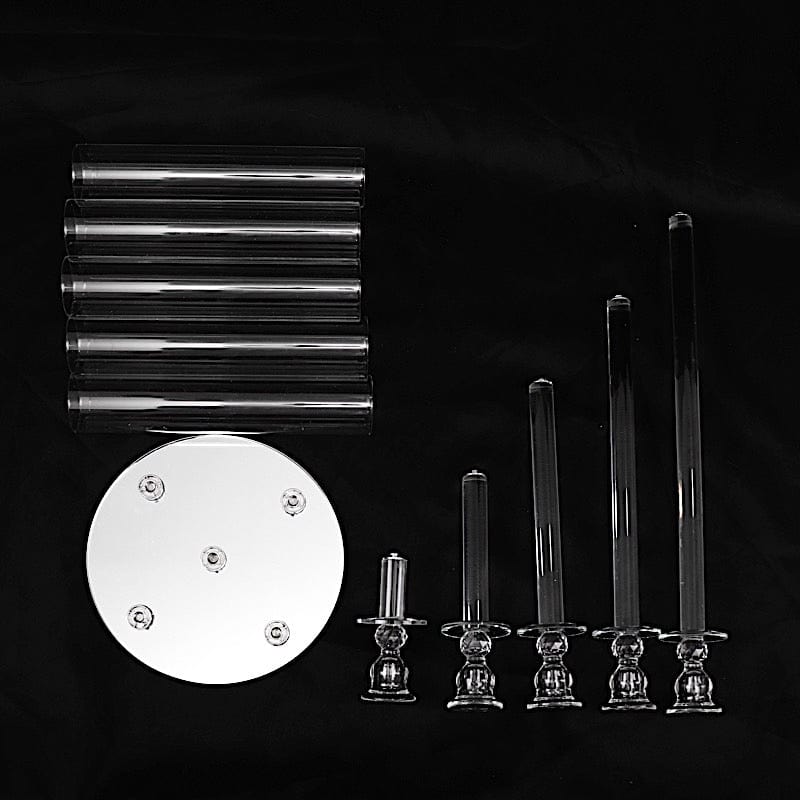 32" tall 5 Arm Crystal Glass Round Candelabra Taper Candle Holder - Clear CHDLR_CAND_030R_5_CLR