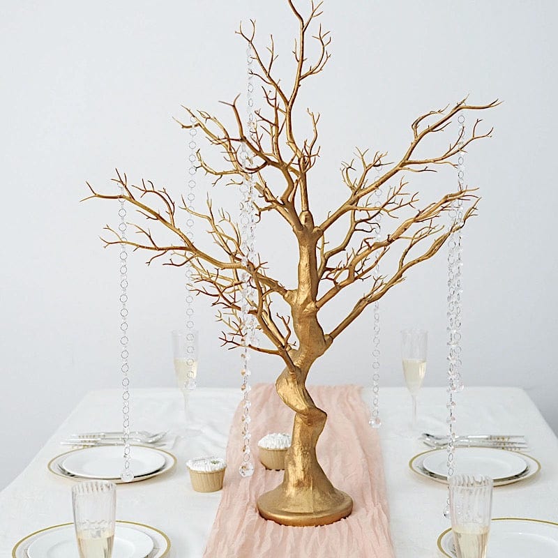 34" Metallic Manzanita Tree with Acrylic Bead Chains Centerpieces