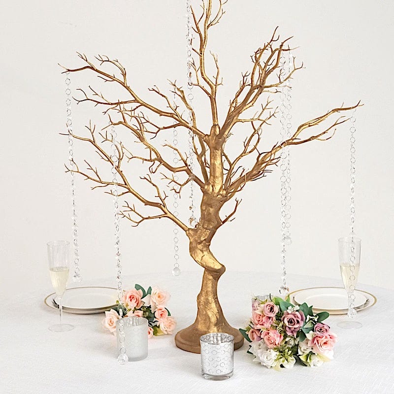 34" Metallic Manzanita Tree with Acrylic Bead Chains Centerpieces