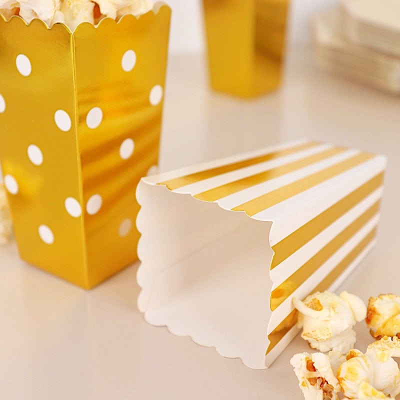 36 Cardboard Popcorn Style Party Favor Boxes - White and Gold