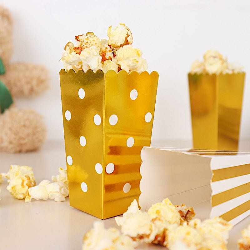 36 Cardboard Popcorn Style Party Favor Boxes - White and Gold