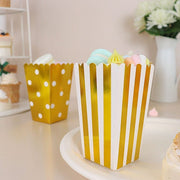 36 Cardboard Popcorn Style Party Favor Boxes - White and Gold