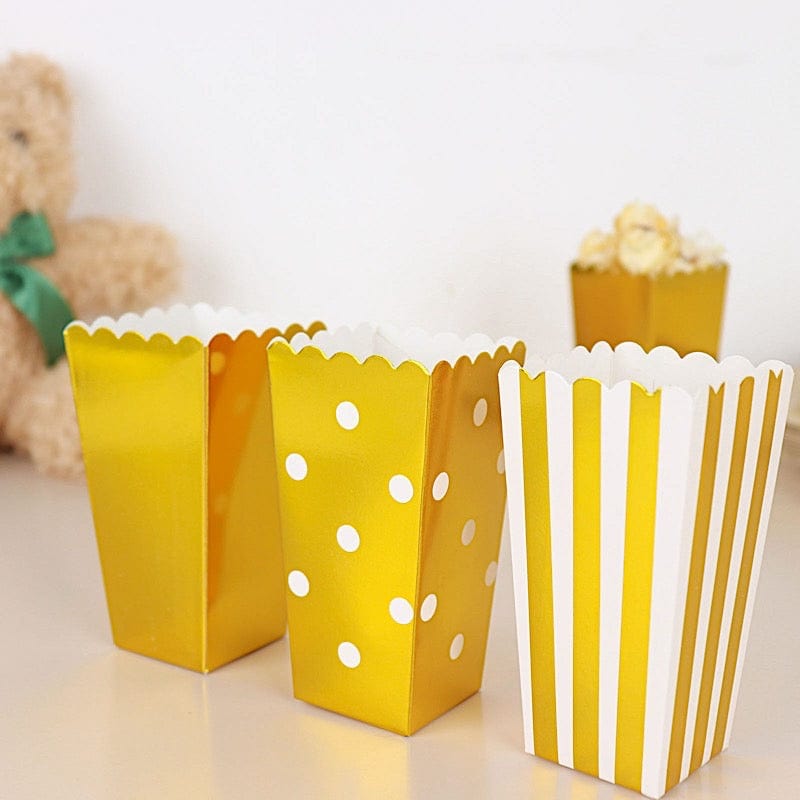 36 Cardboard Popcorn Style Party Favor Boxes - White and Gold