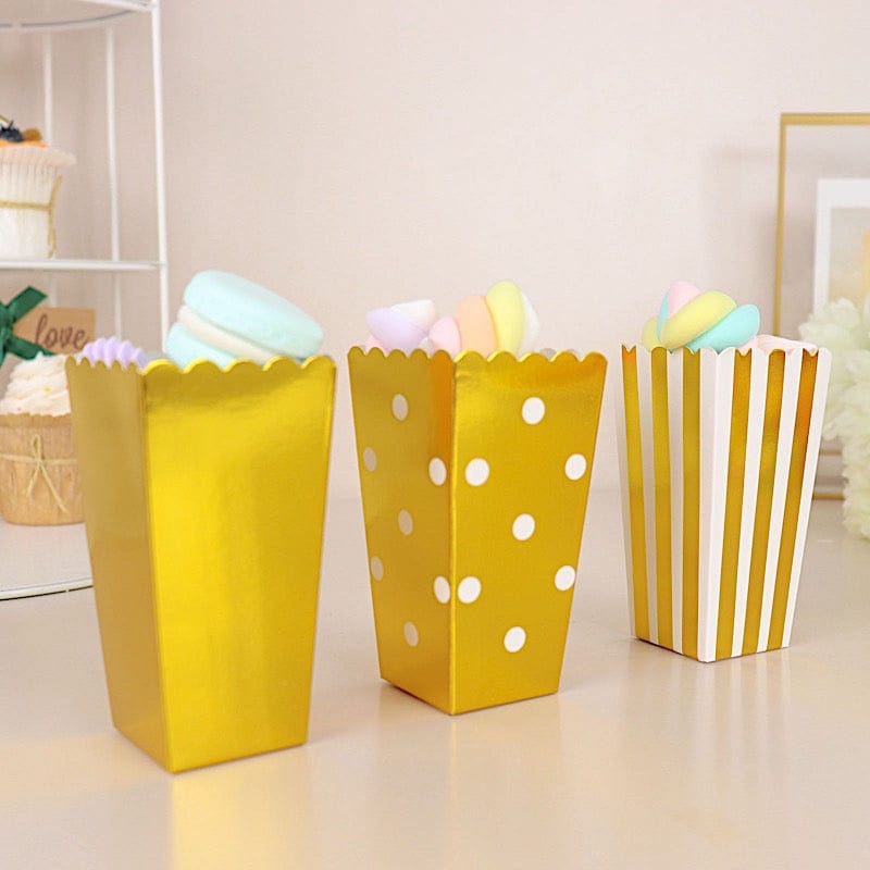 36 Cardboard Popcorn Style Party Favor Boxes - White and Gold