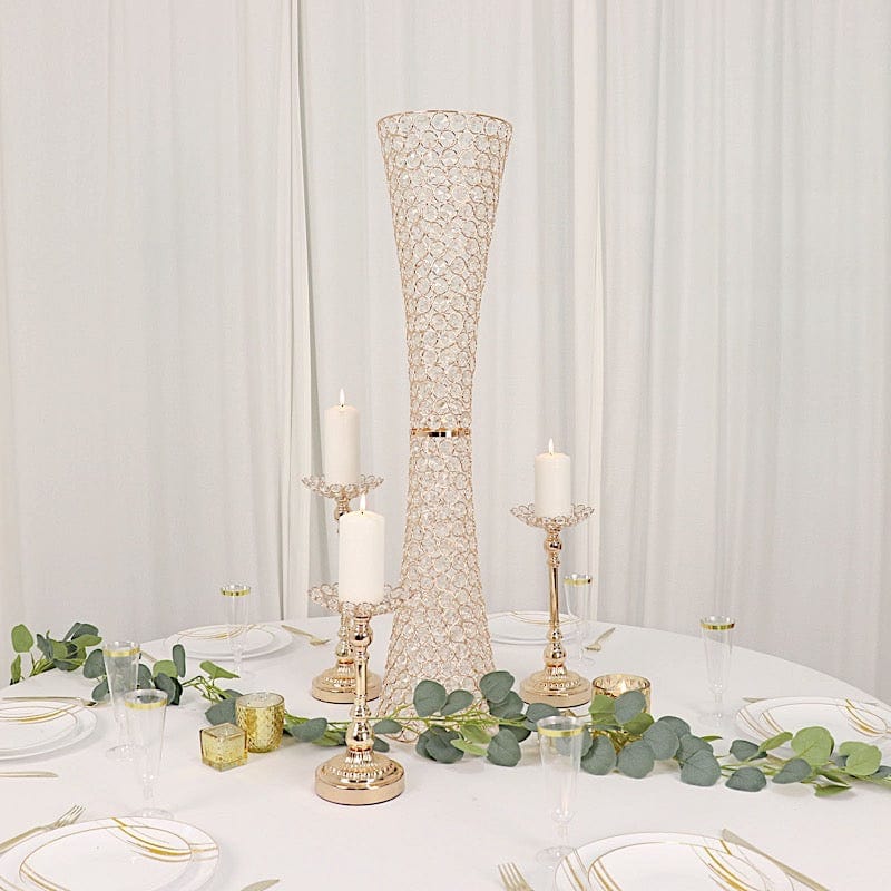 36" Metal with Crystal Beads Hurricane Flower Vase Centerpiece - Gold CHDLR_025_36_GOLD