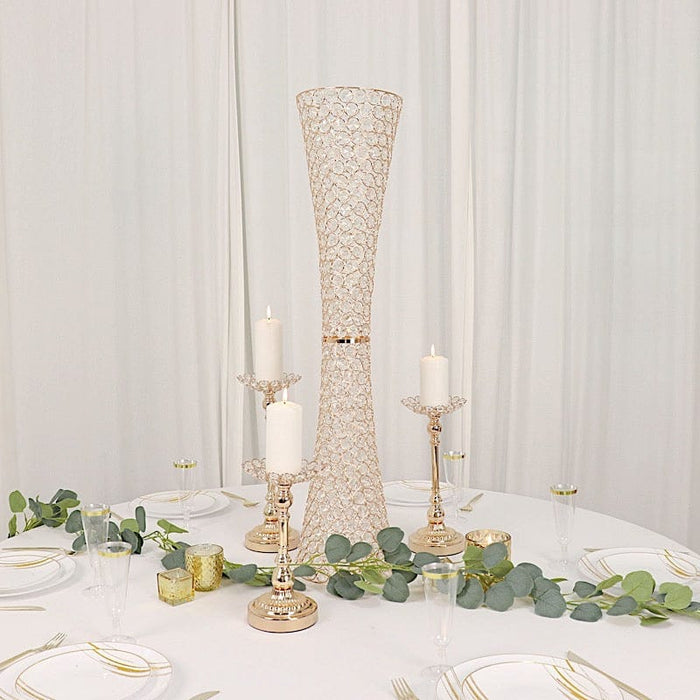 36" Metal with Crystal Beads Hurricane Flower Vase Centerpiece - Gold CHDLR_025_36_GOLD