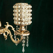 36" or 56" tall Candelabra Centerpiece Candle Holder with Pearl Beads - Gold CHDLR_CAND_018_GDPRL