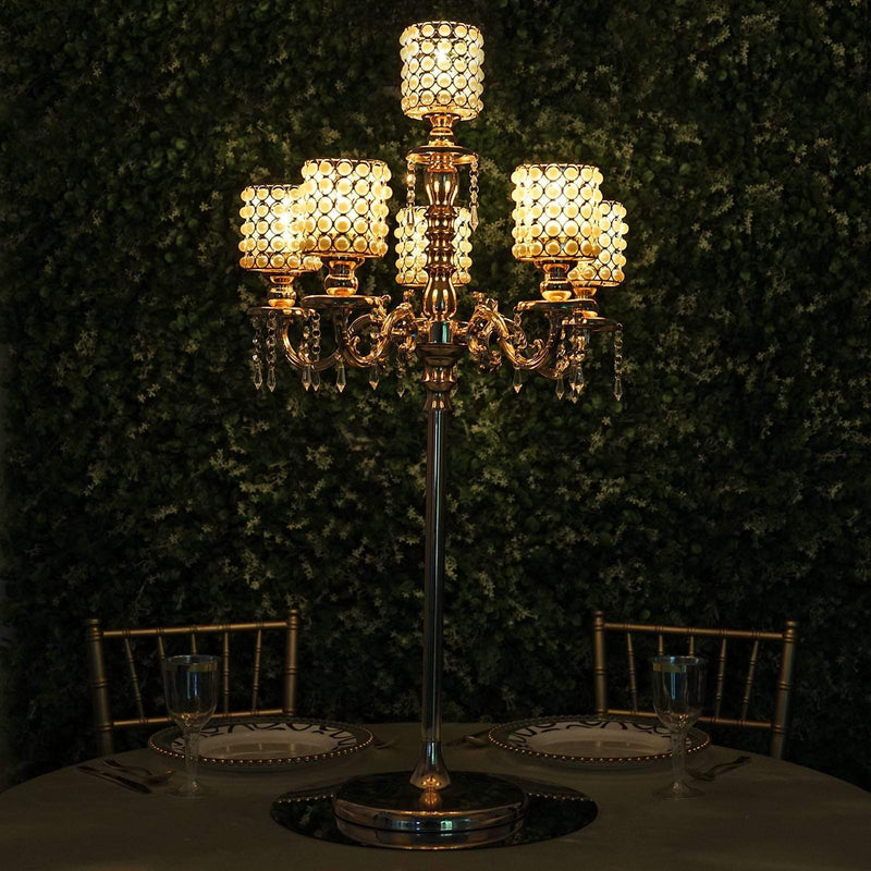 36" or 56" tall Candelabra Centerpiece Candle Holder with Pearl Beads - Gold CHDLR_CAND_018_GDPRL