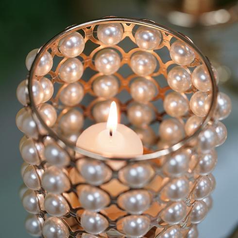 36" or 56" tall Candelabra Centerpiece Candle Holder with Pearl Beads - Gold CHDLR_CAND_018_GDPRL