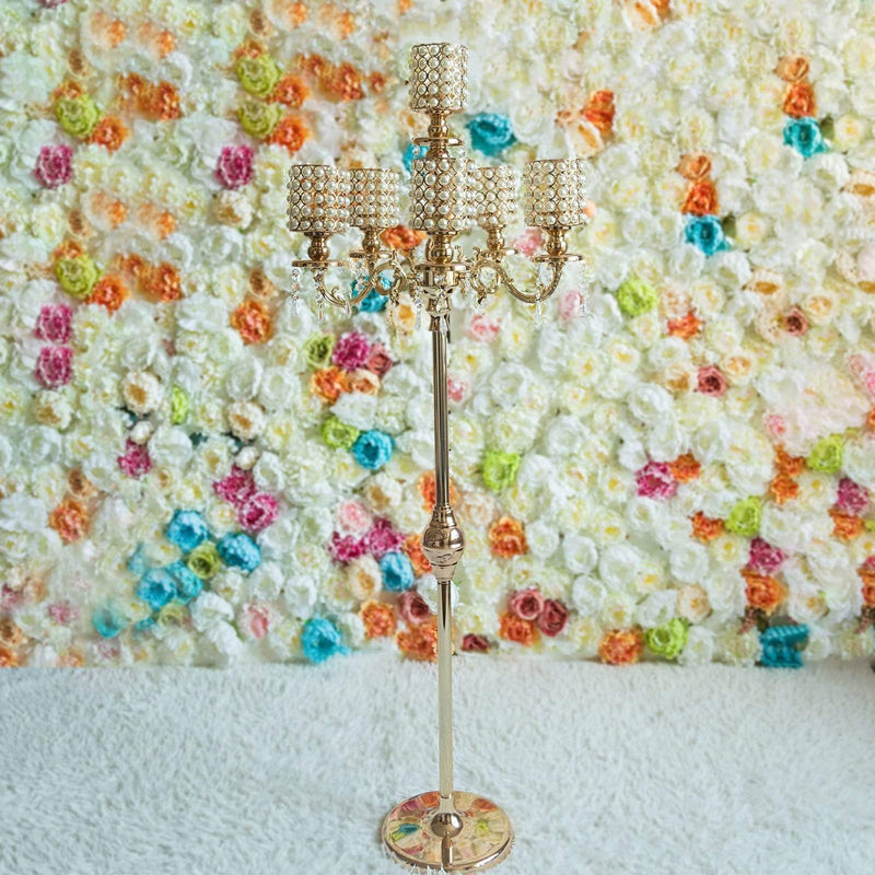 36" or 56" tall Candelabra Centerpiece Candle Holder with Pearl Beads - Gold CHDLR_CAND_018_GDPRL