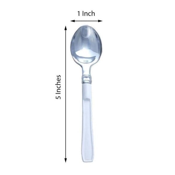 36 pcs Silver Spoons with White Handles - Disposable Tableware PLST_YY09_SILV