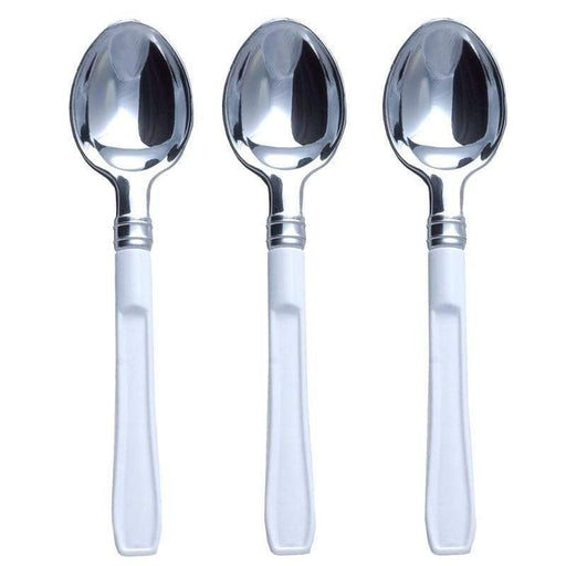 36 pcs Silver Spoons with White Handles - Disposable Tableware PLST_YY09_SILV