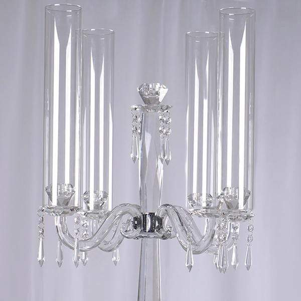 36" tall 4 Arm Crystal Glass Candelabra Cylinder Taper Candle Holder - Clear CHDLR_GLAS_022