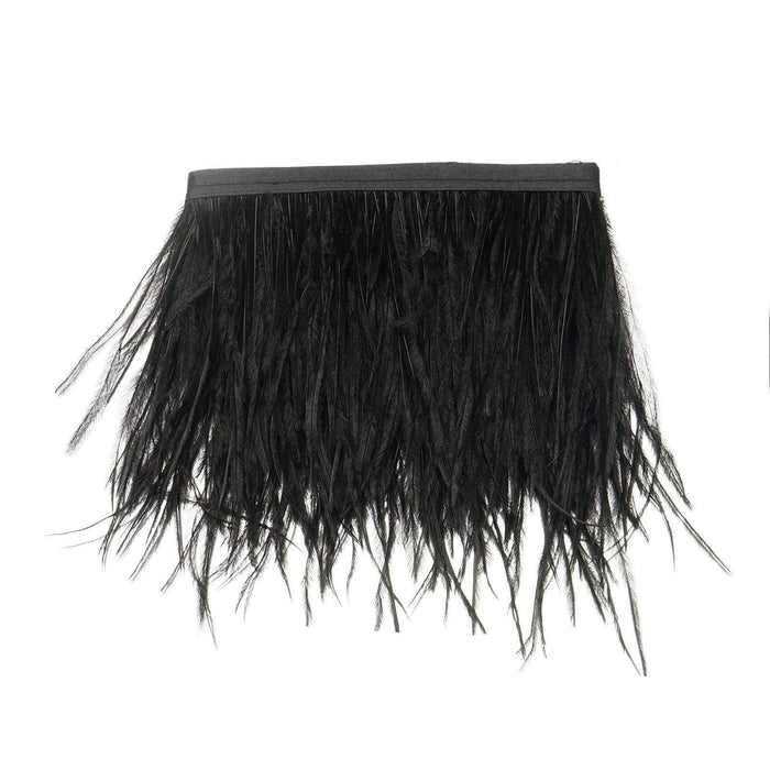 39" long Natural Ostrich Feathers Trim with Satin Ribbon OST_TRIM02_BLK
