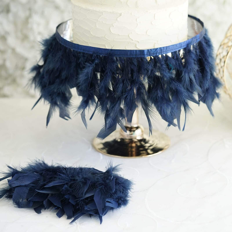 39" long Natural Turkey Feathers Trim with Satin Ribbon