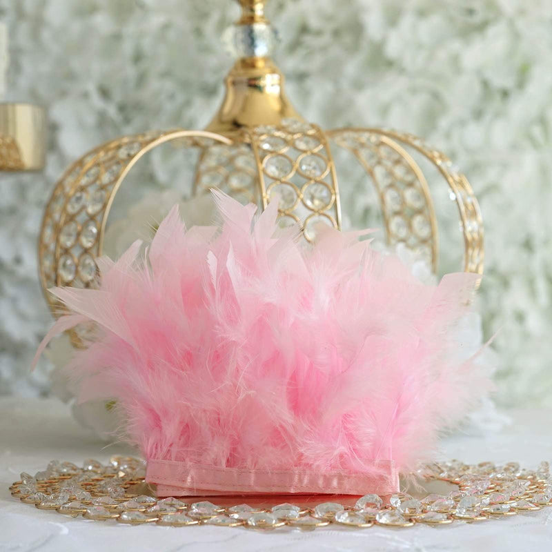 39" long Natural Turkey Feathers Trim with Satin Ribbon