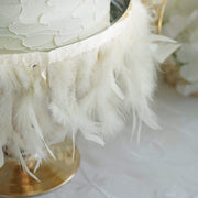 39" long Natural Turkey Feathers Trim with Satin Ribbon