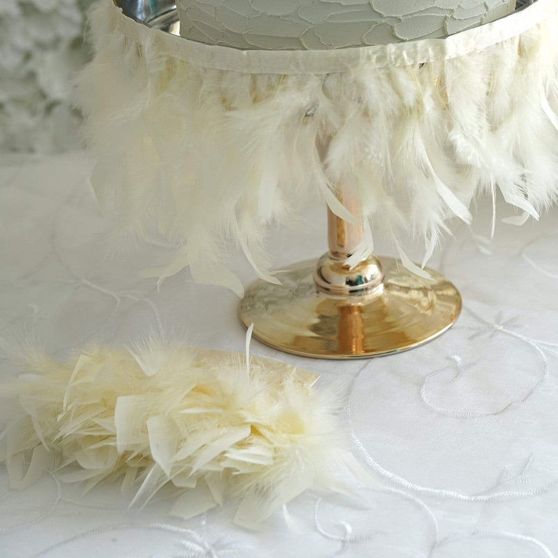 39" long Natural Turkey Feathers Trim with Satin Ribbon