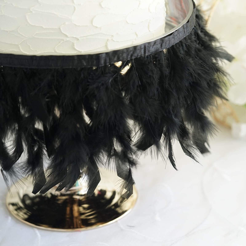 39" long Natural Turkey Feathers Trim with Satin Ribbon