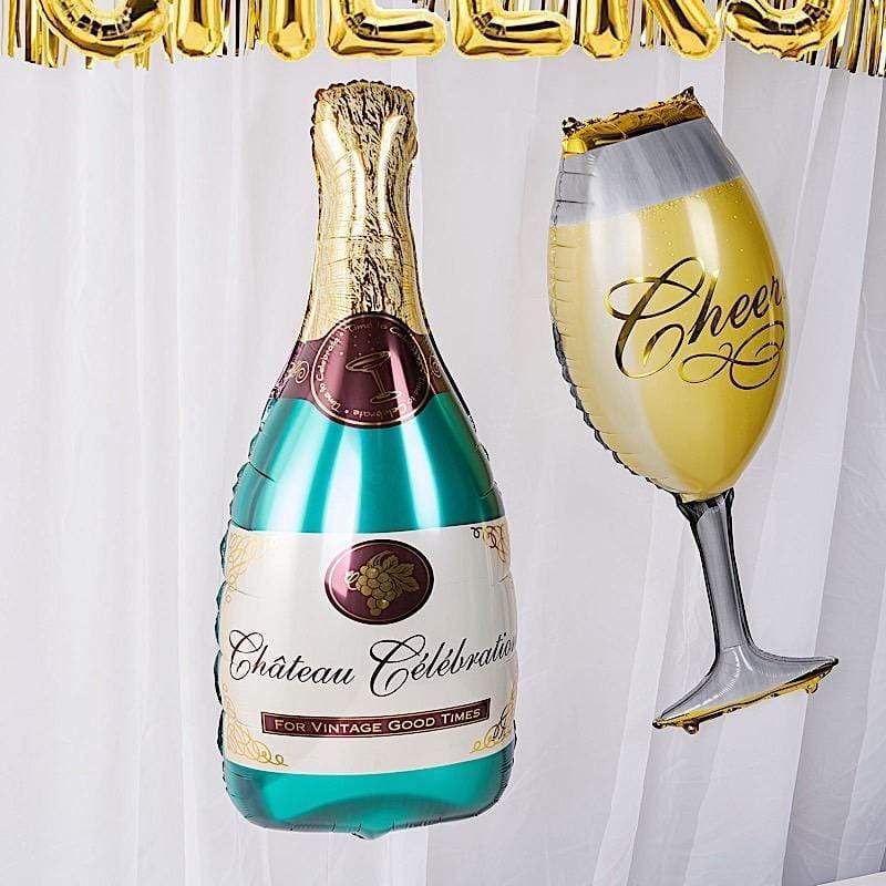 39" tall Champagne Bottle and Goblet Mylar Foil Balloons BLOON_FOL0002_32
