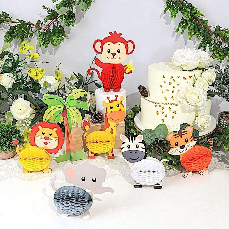 3D Jungle Safari Animal Honeycomb Paper Decorations Set - Assorted ...