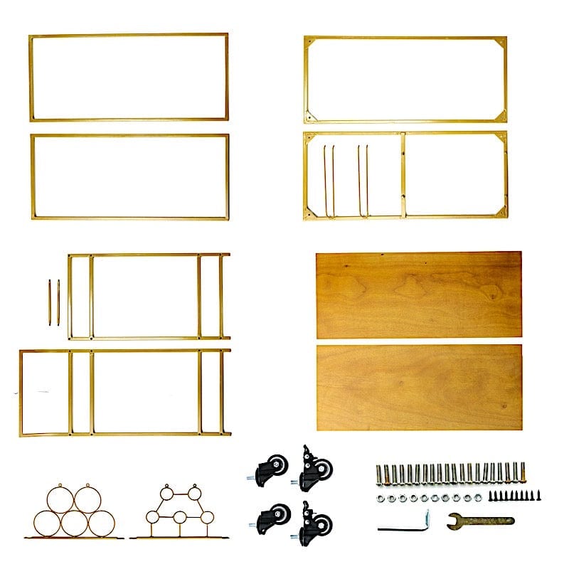 3ft tall 2-Tier Rectangular Metal Bar Cart with Wooden Serving Trays - Gold FURN_CART_003_GOLD