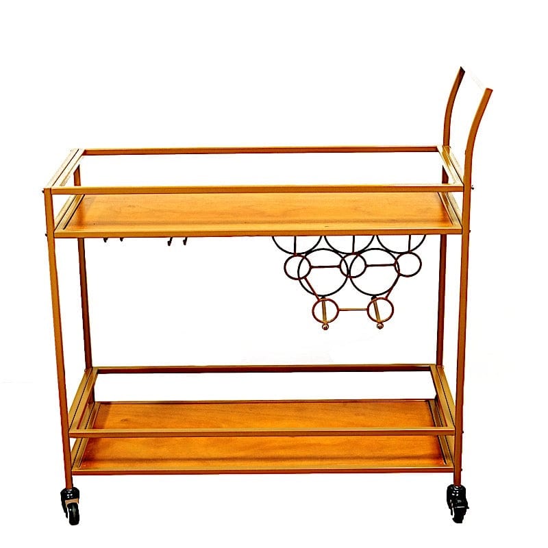 3ft tall 2-Tier Rectangular Metal Bar Cart with Wooden Serving Trays - Gold FURN_CART_003_GOLD